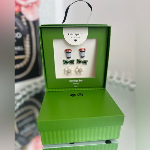 Kate Spade x Target Stud Earrings Set Sunglasses Flowers Coffee Cups 3 Pairs NEW - Picture 12 of 12